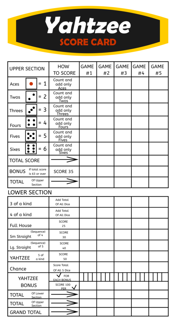 Large Printable Yahtzee Sheet