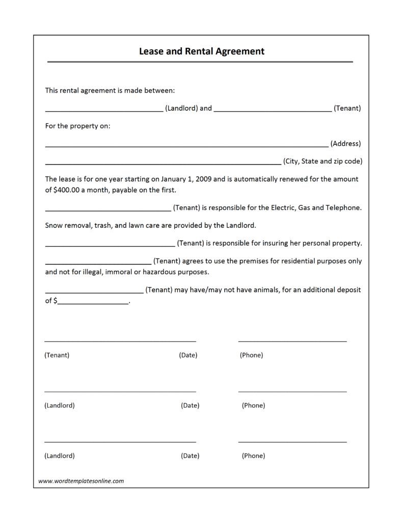 Lease Agreement Template Free Printable