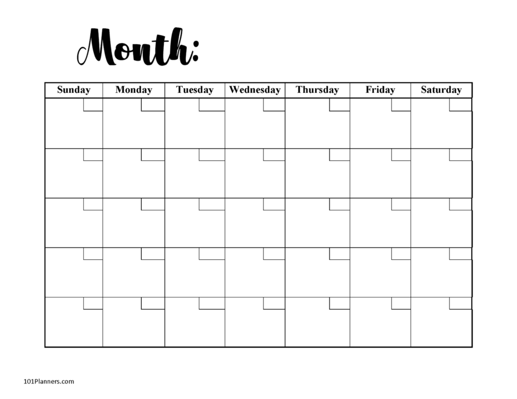 Monthly Calendar Printable Template