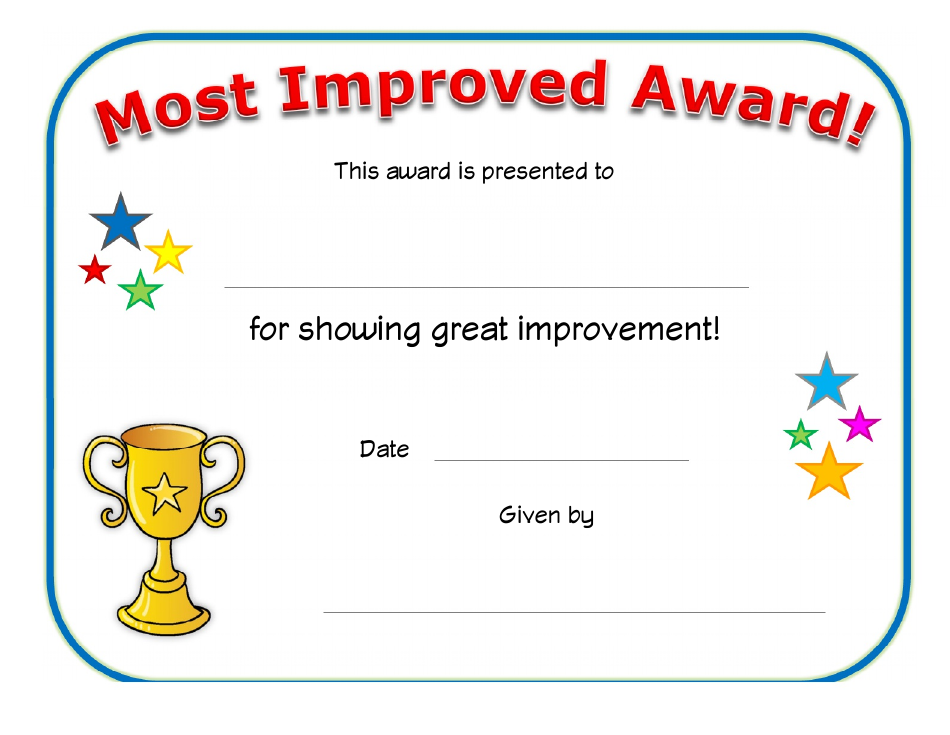 Most Improved Award Certificate Template Stars Download Printable PDF 