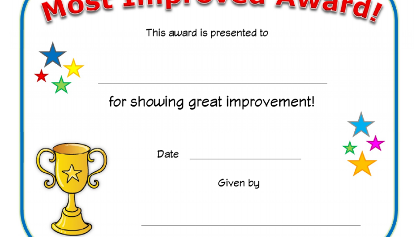 Most Improved Award Certificate Template Stars Download Printable PDF