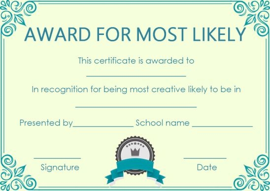 Most Likely To Award Certificates Ready To Use Free Downloads In PDF