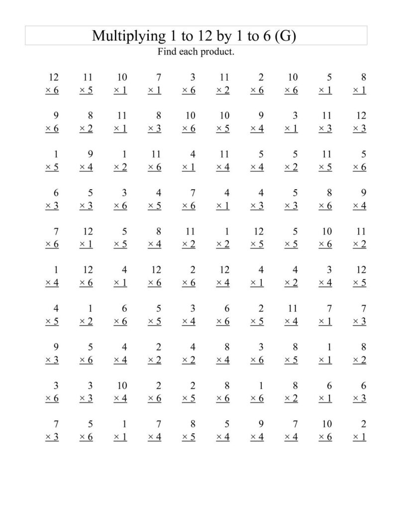 Multiplication Worksheet For Grade School Learning Printable