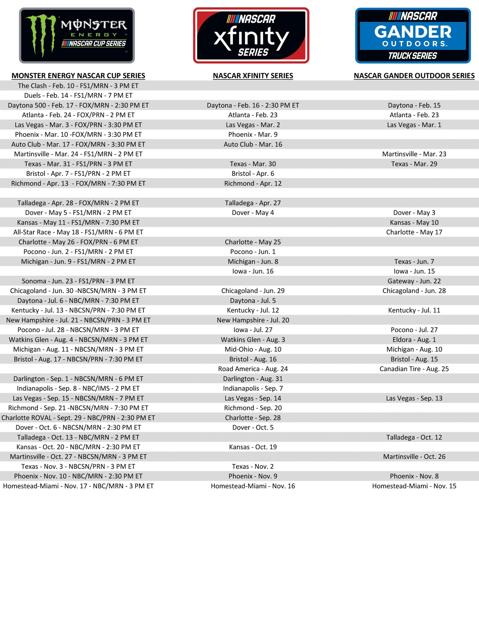 Nascar Printable Schedule 2025 Agnes Jackquelin