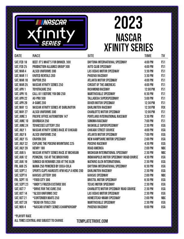 Nascar Xfinity Series Tv Schedule 2025 Leonard Russell