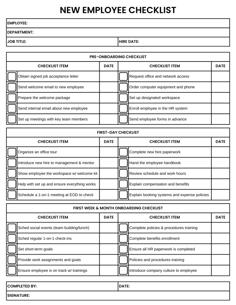 New Hire Checklist Template