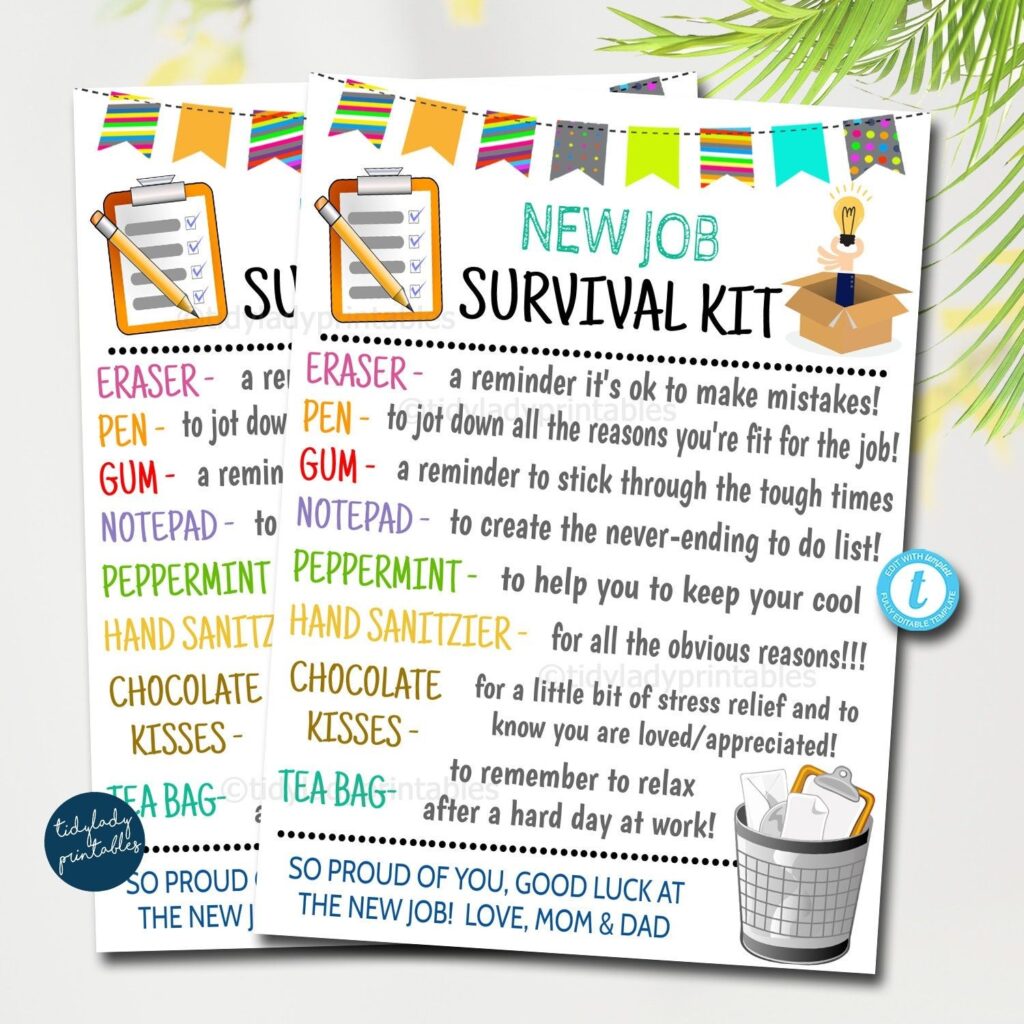 New Job Survival Kit Tag Congratulations New Career Gift Ideas Dream 