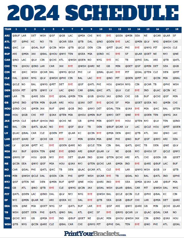 Nfl Schedule Week 18 2025 Printable Keith Turner