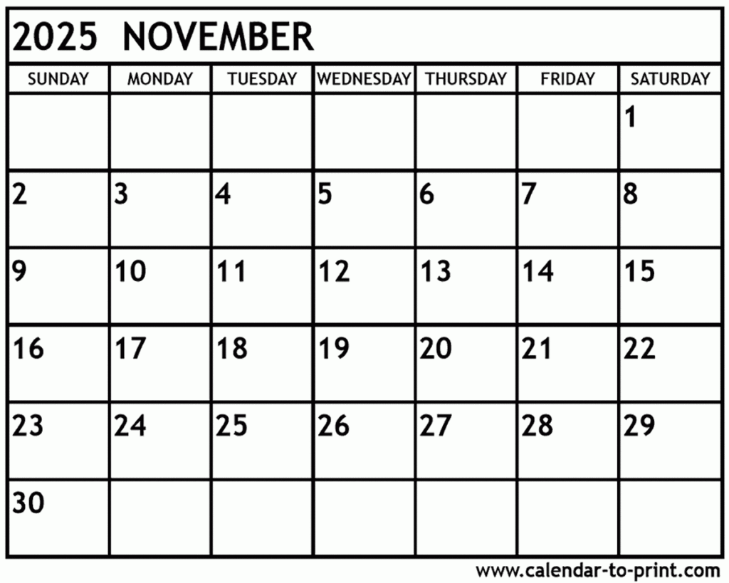 November 2025 Blank Calendar Printable Free Download Editable 