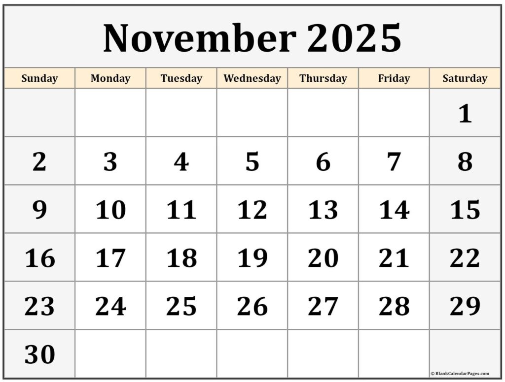 November 2025 Calendar Free Printable Calendars