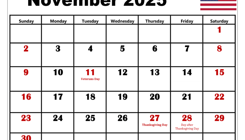 November 2025 Calendar Printable PDF Template With Holidays