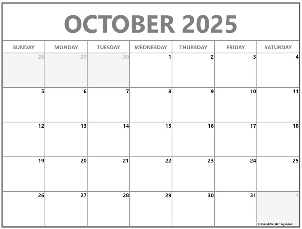 October 2025 Calendar Free Printable Calendars