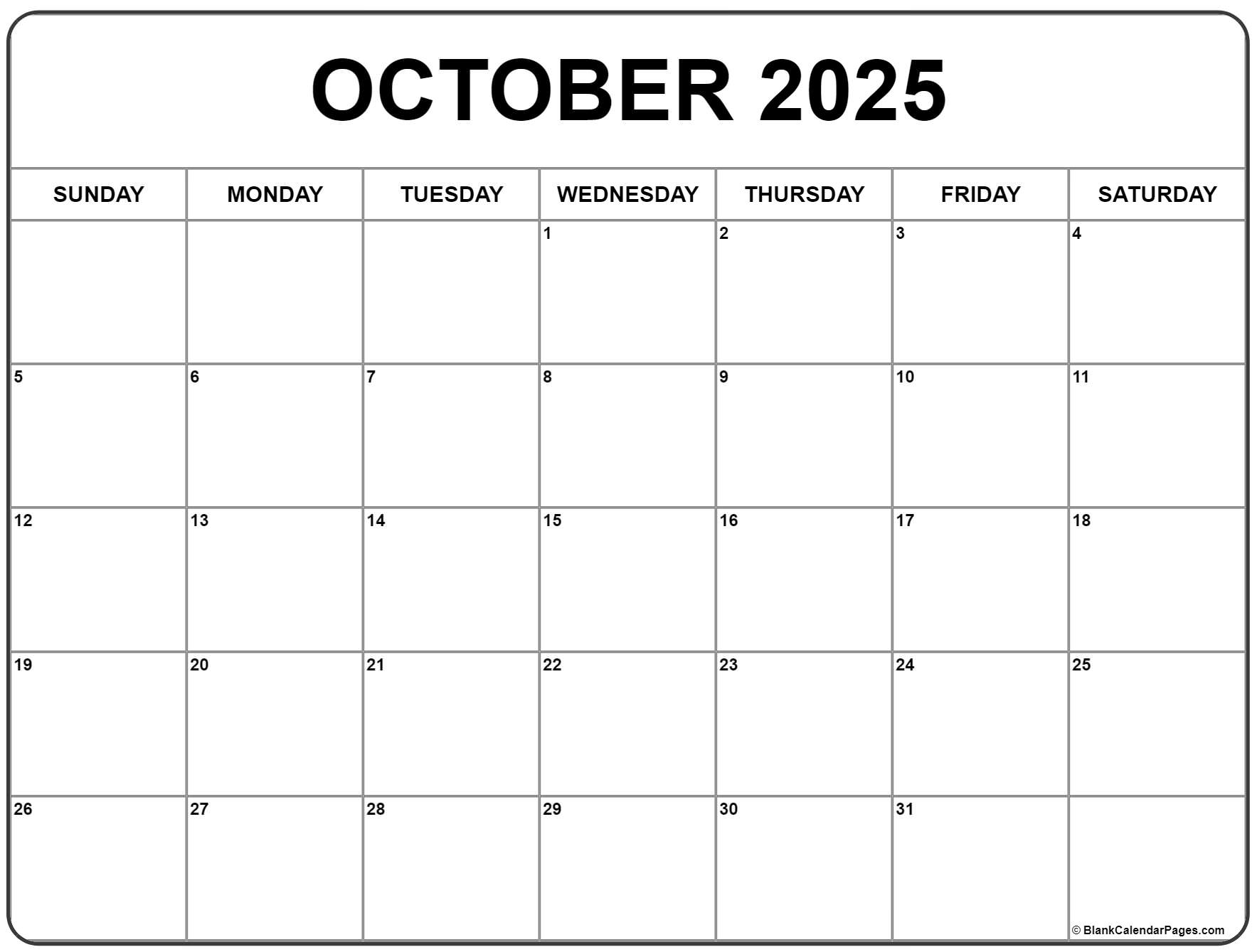 October 2025 Calendar Free Printable Calendars