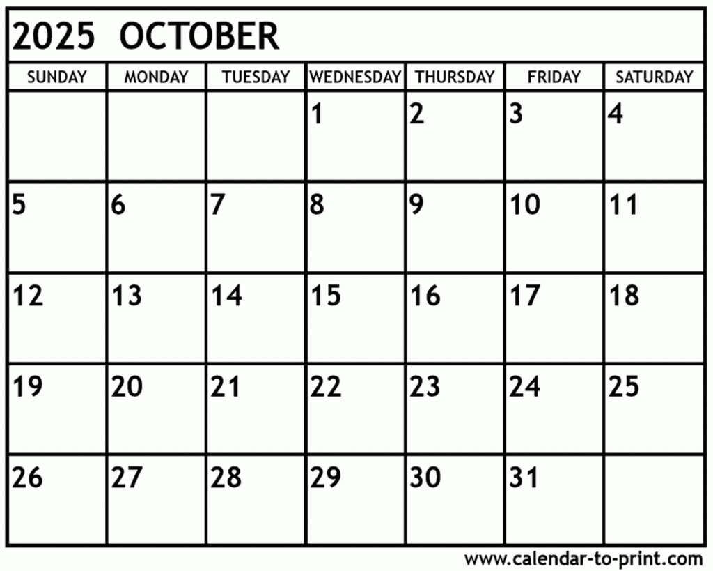 October 2025 Calendar Free Printable With 1600 Words Excel Calendar 