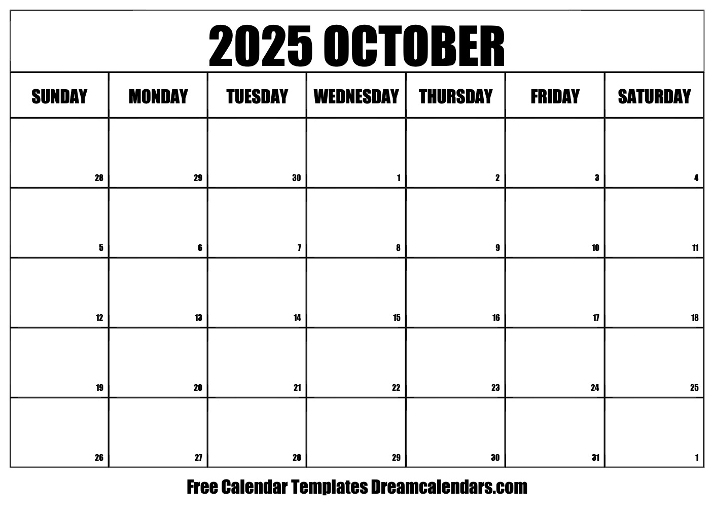 October 2025 Calendar Free Printable With Holidays And Observances