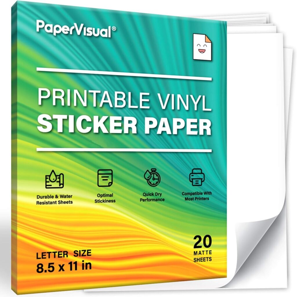 PaperVisual Printable Vinyl Sticker Paper For Inkjet Printer 20 Sheets 