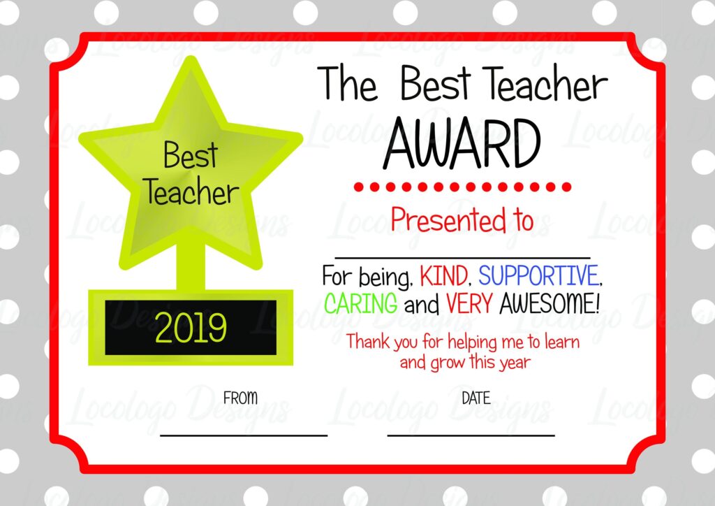 Printable Best Teacher Certificate Template