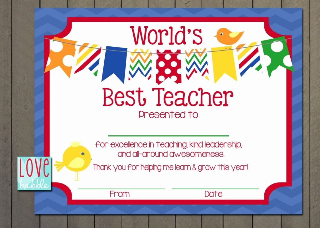 Printable Best Teacher Certificate Template