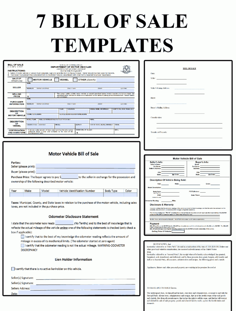 Printable Bill Of Sale Template Pdf