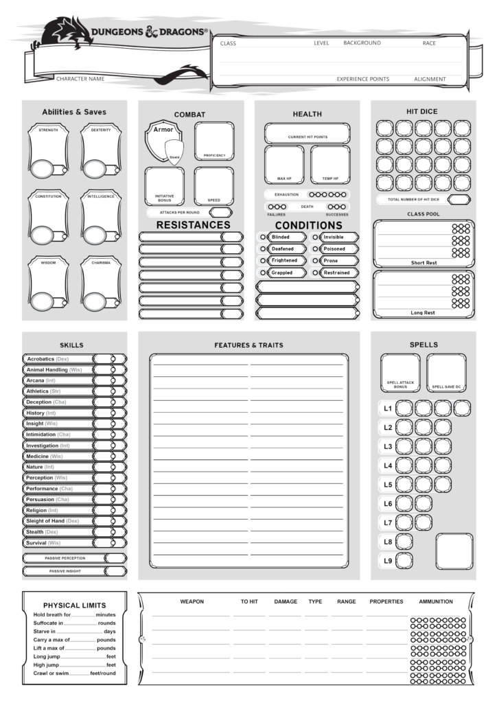 Printable Character Sheet Dnd