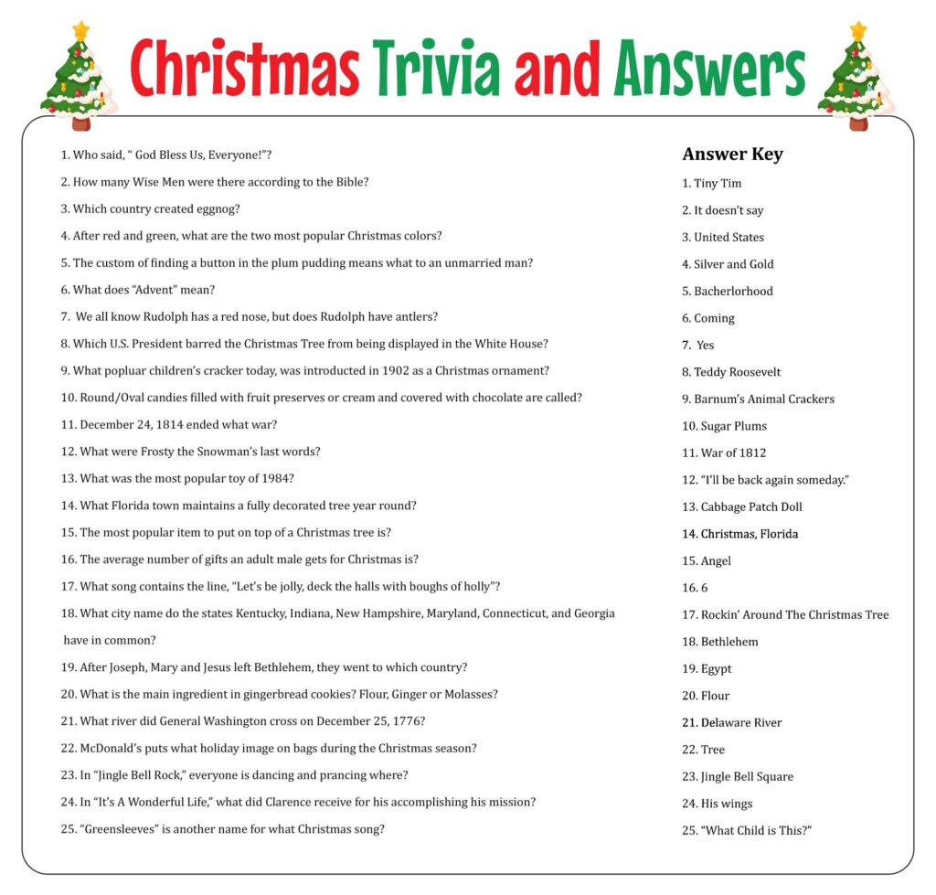 Printable Christmas Trivia Questions And Answers