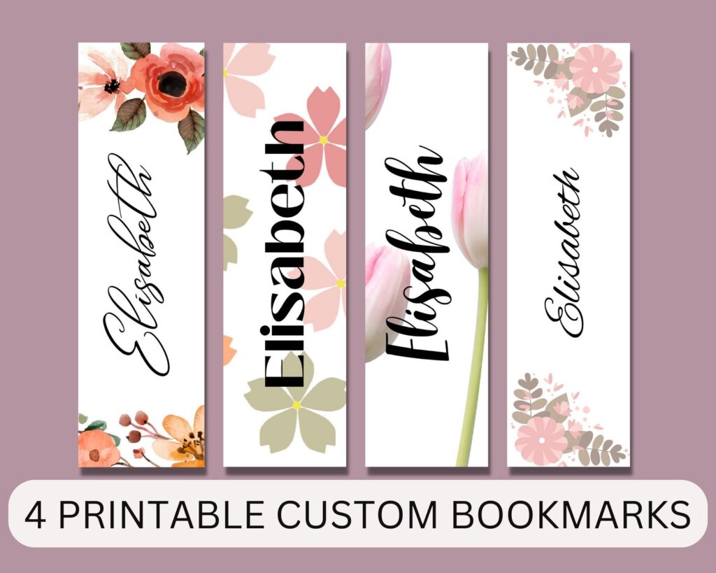 Printable Custom Bookmarks Personalized Printable Bookmarks Set Of 4 