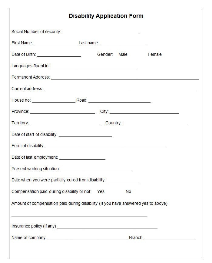 Printable Disability Application Printable Application