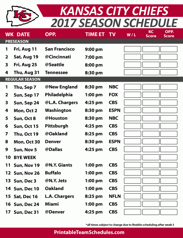 Printable Kc Chiefs 2025 Schedule Flory Jocelyn