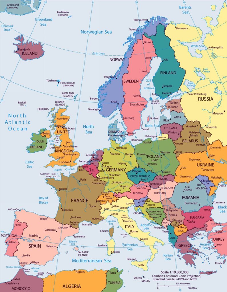 Printable Map Of Europe With Capital Cities