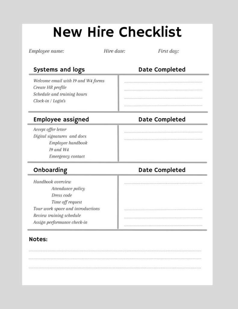 Printable New Hire Checklist Onboarding Checklist Manager Checklist 