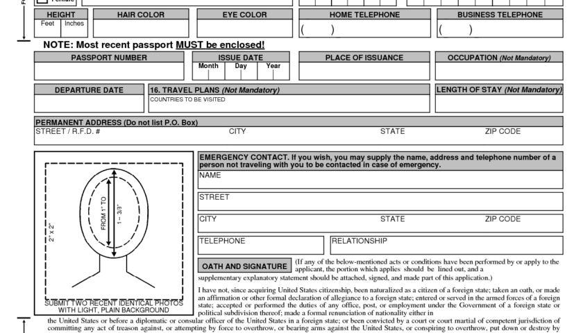 Printable Passport Application Form DS 11 Printable Form 2024