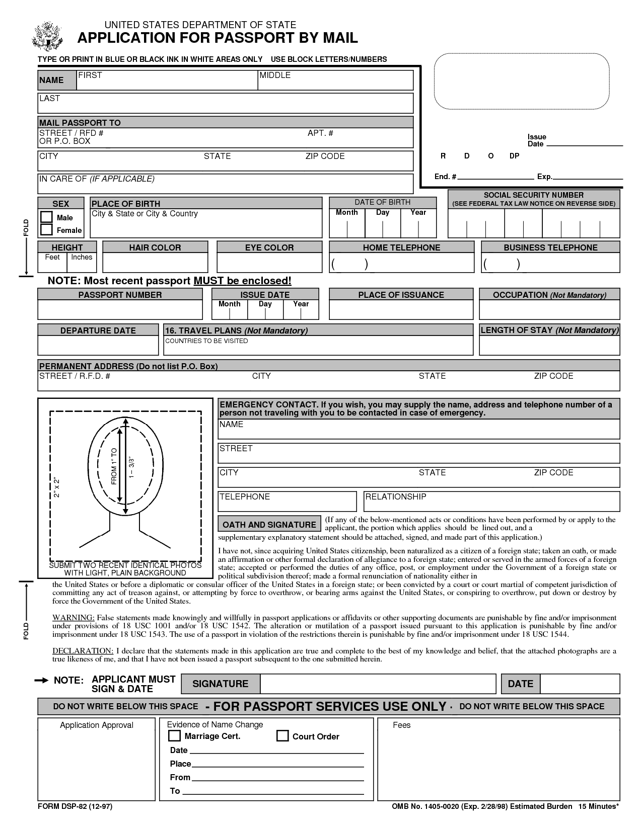 Printable Passport Application Form DS 11 Printable Form 2024