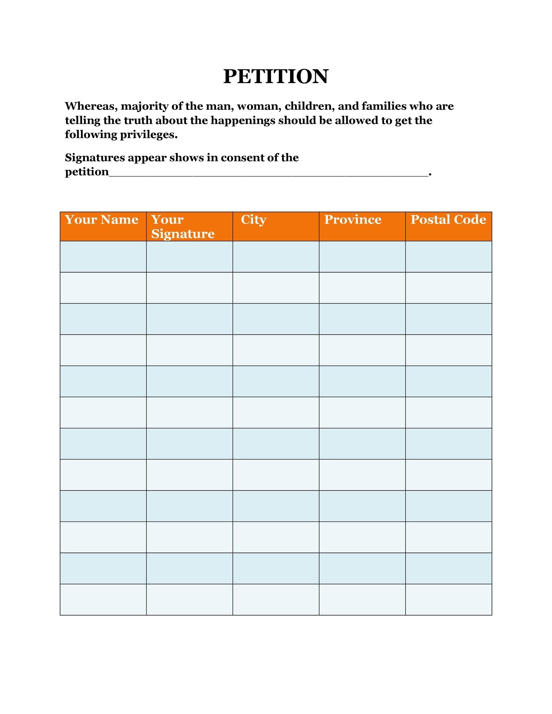 Printable Petition Form Basic Printable Forms Free Online