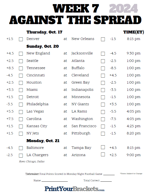 Printable Pick Em Nfl