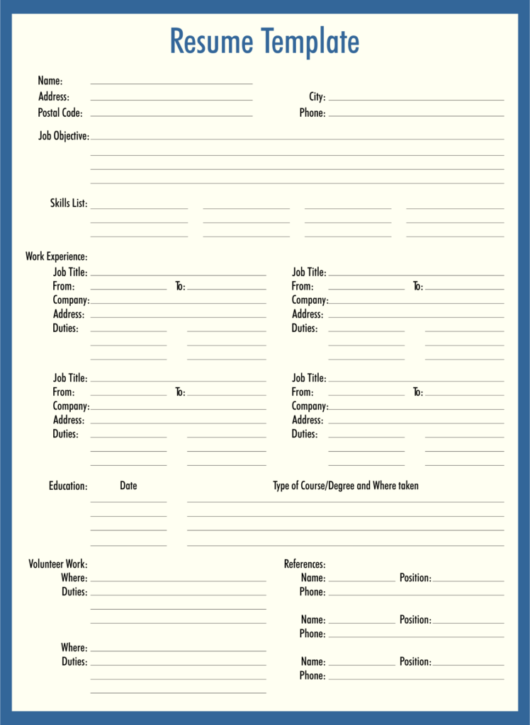 Printable Resume Form