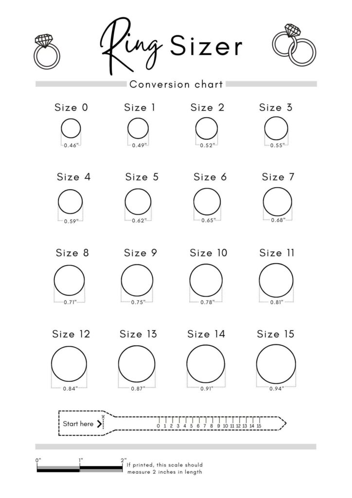 Printable Ring Sizer Ring Size Inches Printable Measuring Tool 