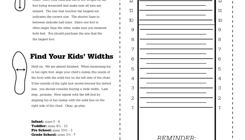 Printable Shoe Size Chart Kids