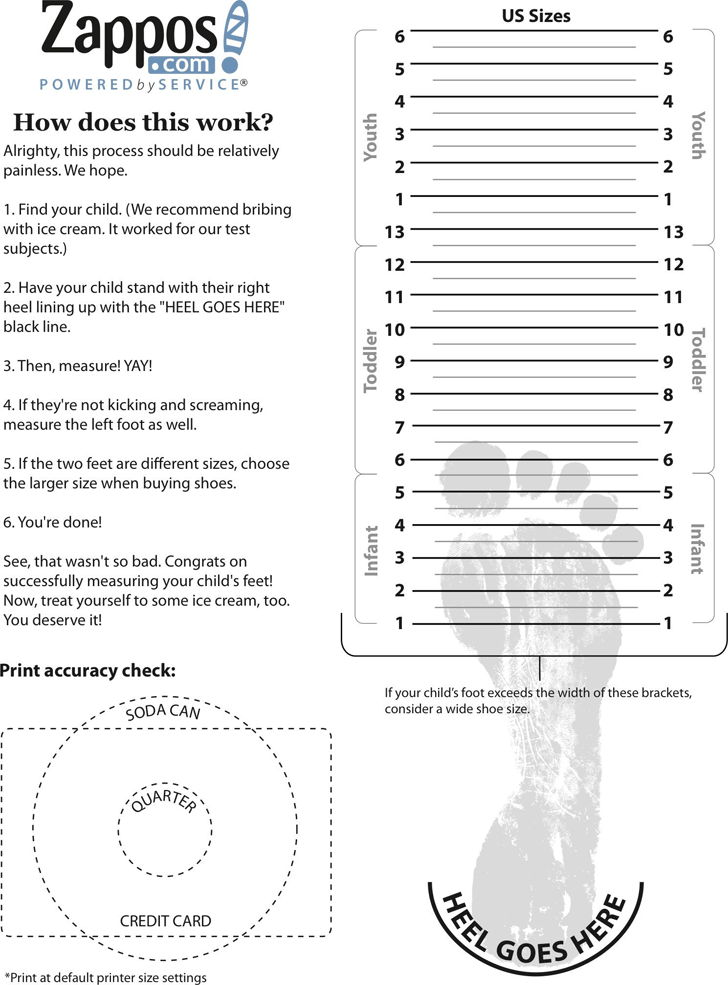 Printable Shoe Size Chart Youth