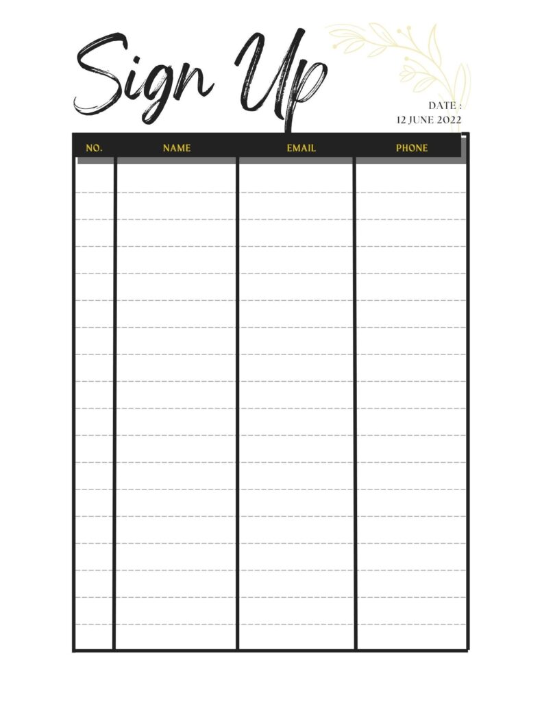 Printable Sign Up Sheet Etsy