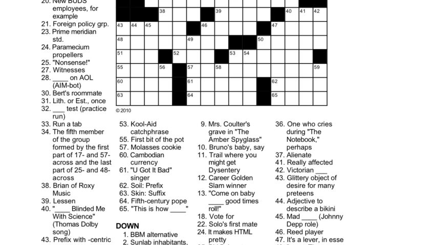 Printable Universal Crossword Puzzle