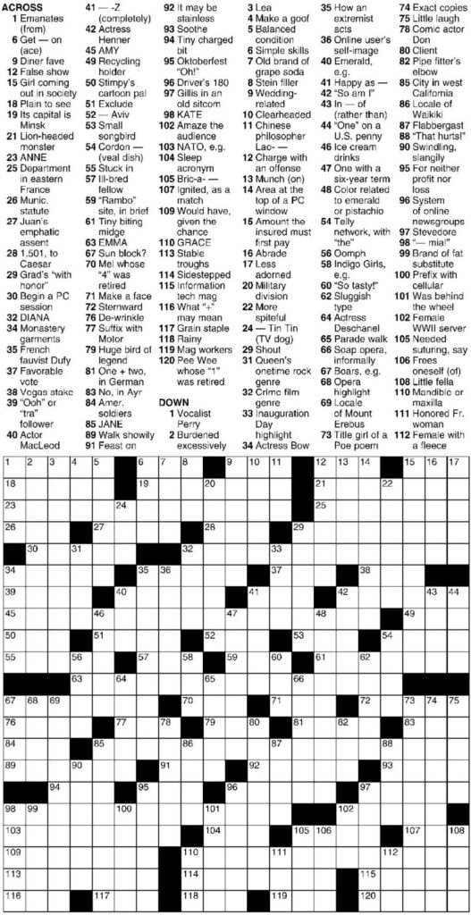 Printable Universal Crossword Timothy Parker Printable JD