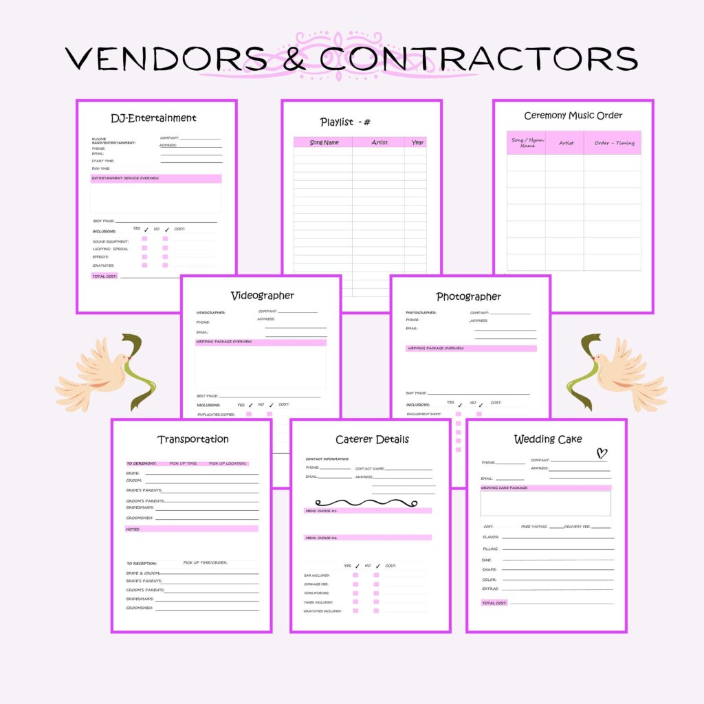 Printable Wedding Planner INSTANT DIGITAL DOWNLOAD 50 Page Planner 