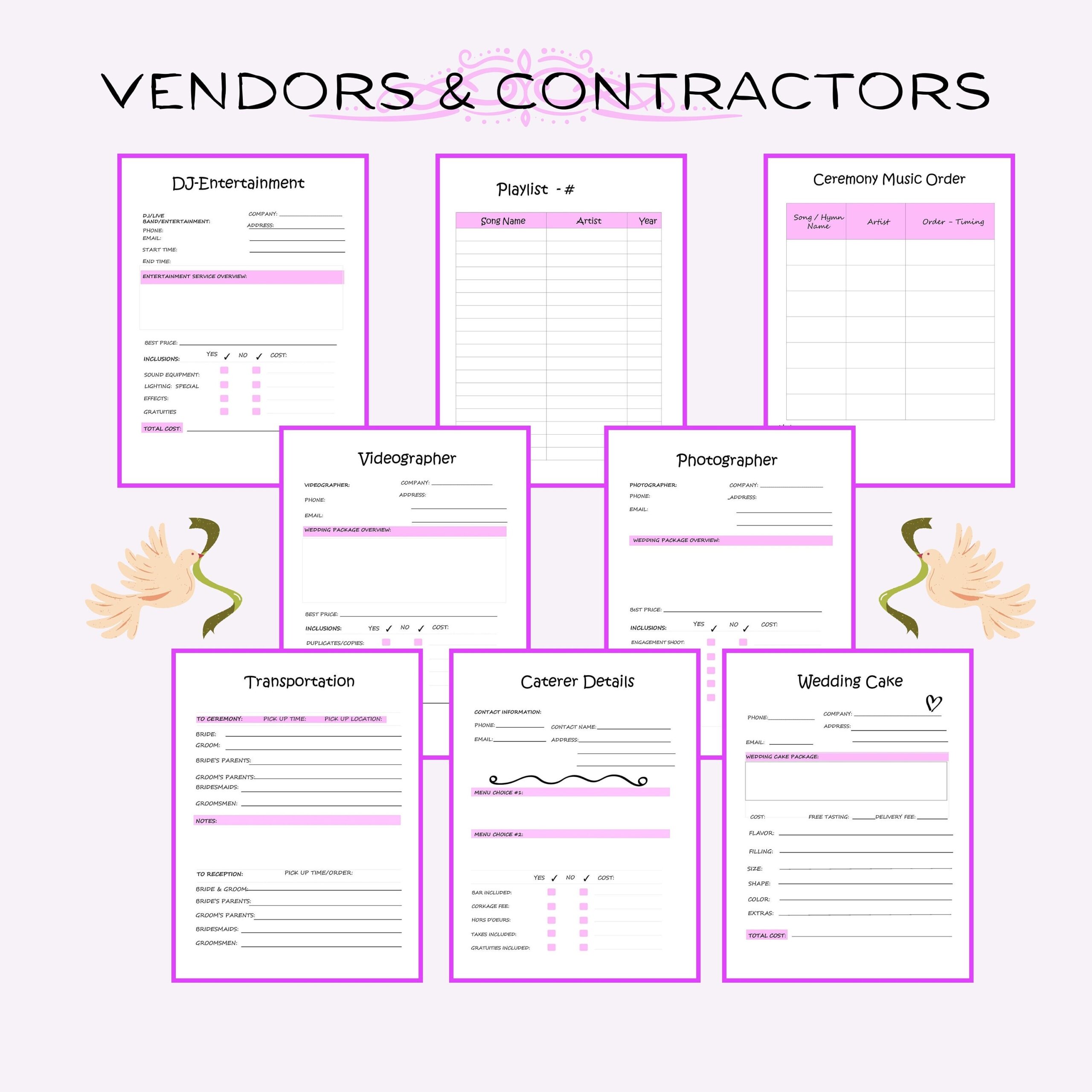 Printable Wedding Planner INSTANT DIGITAL DOWNLOAD 50 Page Planner