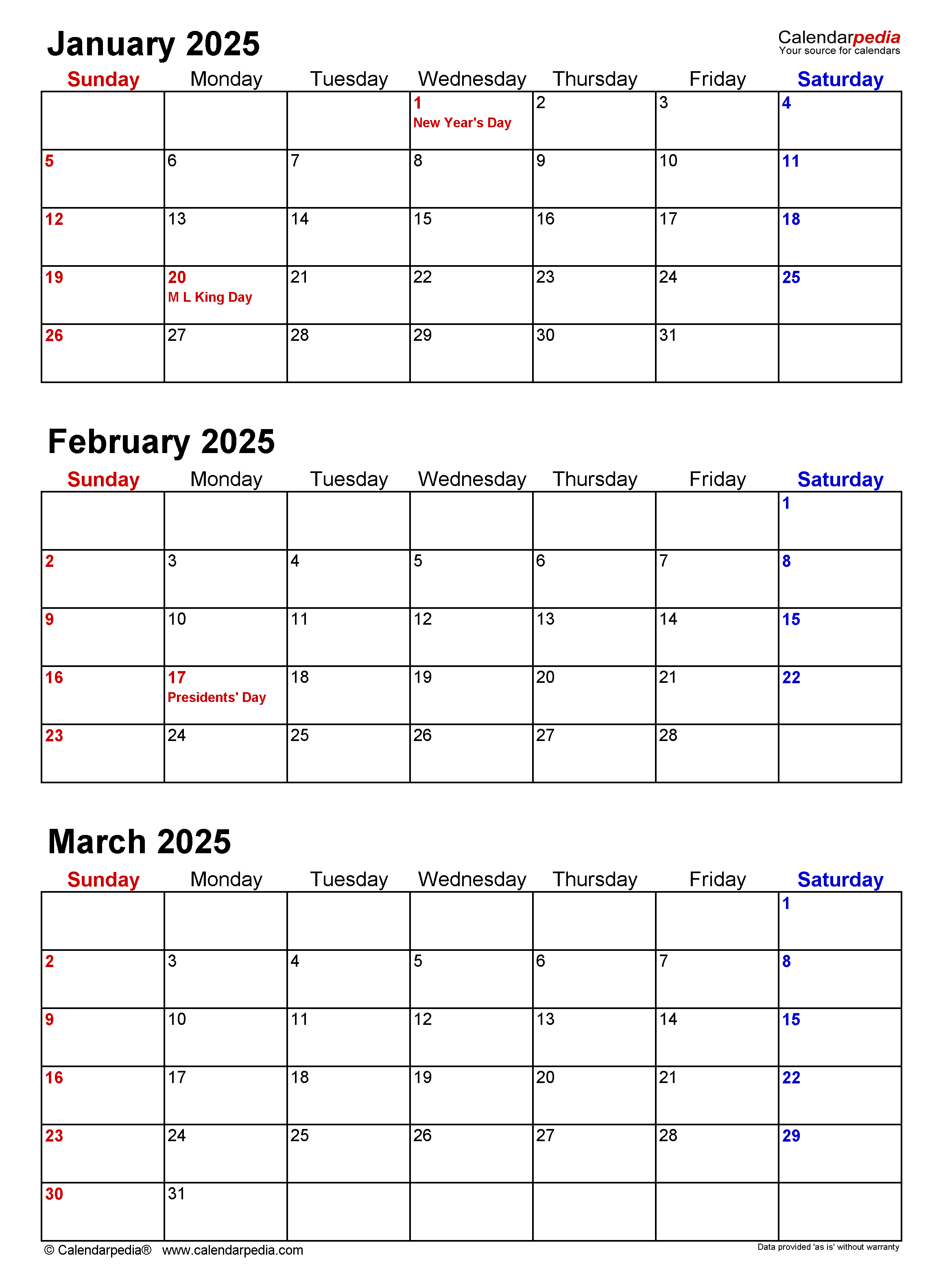 Quarterly Calendars 2025 Free Printable Word Templates