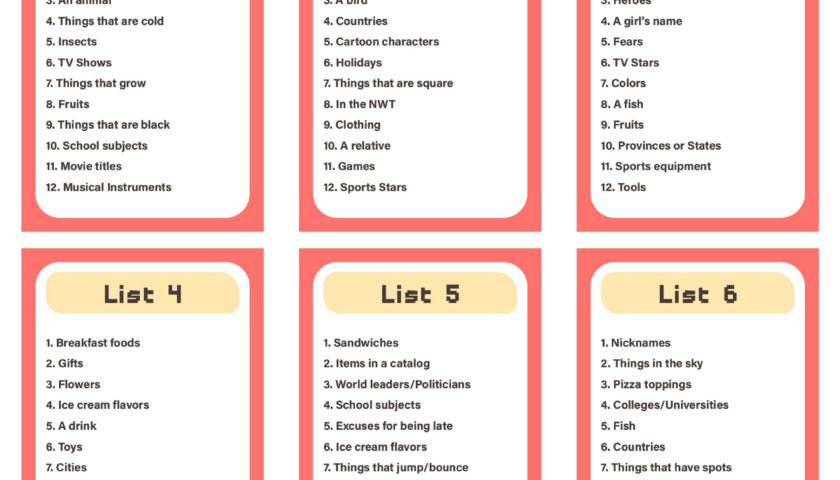 Scattergories Categories List 10 Free PDF Printables Printablee