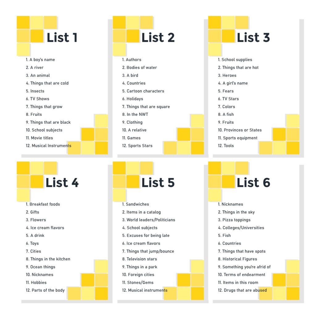 Scattergories Categories List 10 Free PDF Printables Printablee