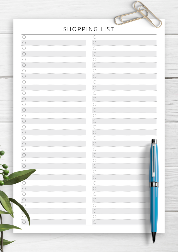 Shopping List Template Free Printable