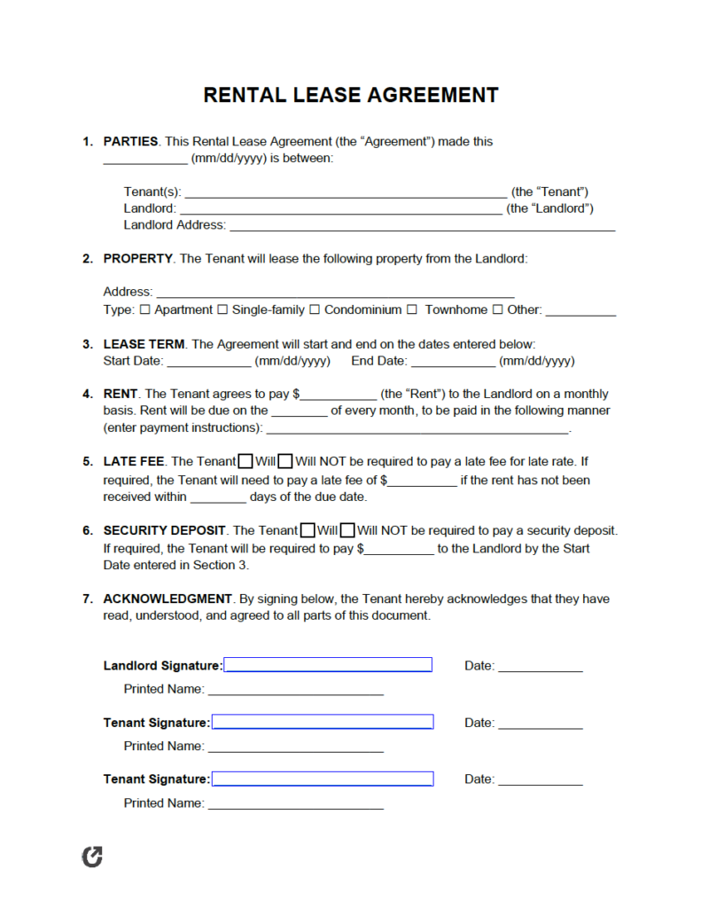 Simple Rental Agreement And Lease Form Printable Printable Form 