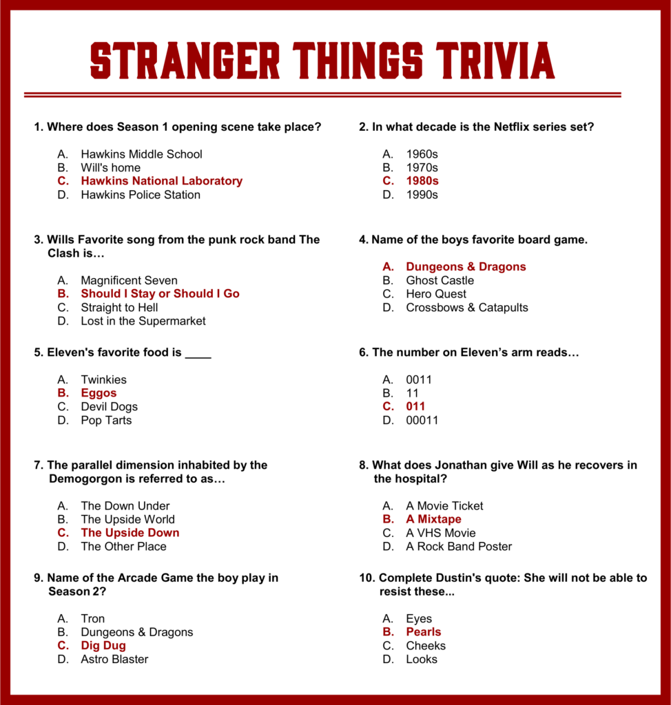 Trivia Sheets Printable