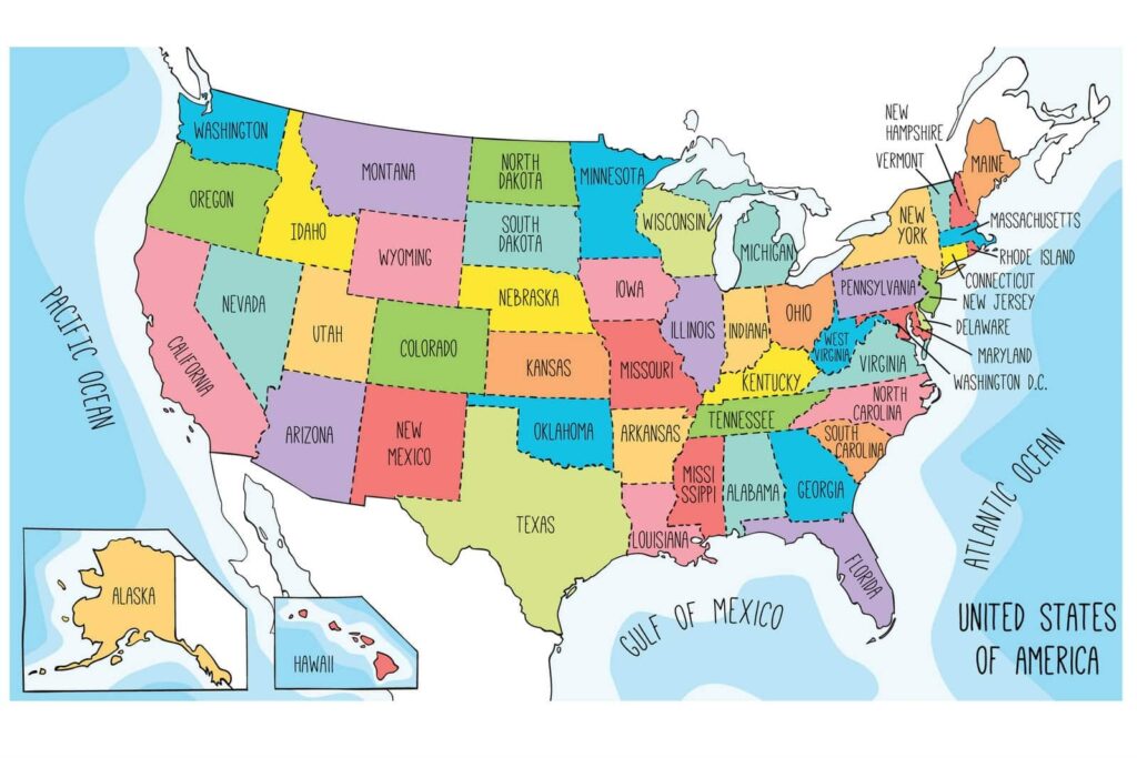 United States Map With State Names Printable